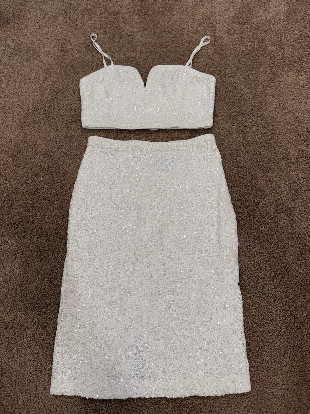 Lulu's White Sequin Pencil Skirt and top